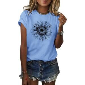 Cicy Bell Womens T Shirts Short Sleeve Tees Sunflower Graphic Loose Summer Tops